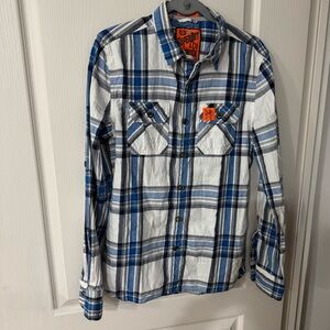 Superdry Overshirt White and Blue Checkered Sz M